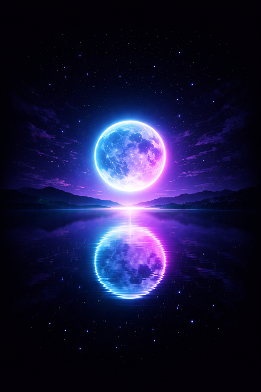 Neon Moon Reflection – Cosmic Night Dream
